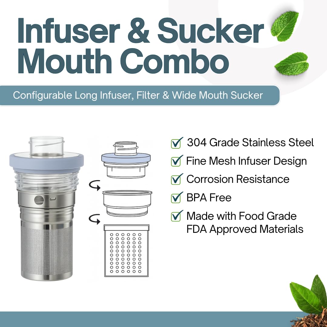 Farasi All-Purpose Insulated Water Bottle with Stainless Steel Tea Infuser, Coffee, Fruit Infusion, Loose Leaf Tea Infuser Bottle - Wide Mouth, Leakproof Built In Handle White Floral 24 oz