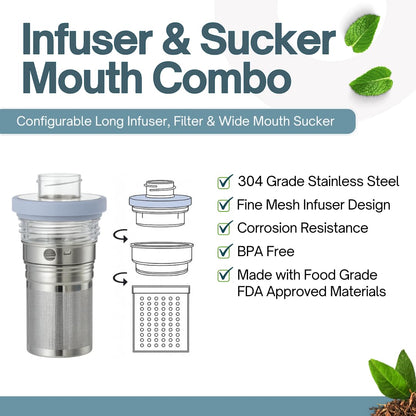 Farasi All-Purpose Insulated Water Bottle with Stainless Steel Tea Infuser, Coffee, Fruit Infusion, Loose Leaf Tea Infuser Bottle - Wide Mouth, Leakproof Built In Handle White Floral 24 oz