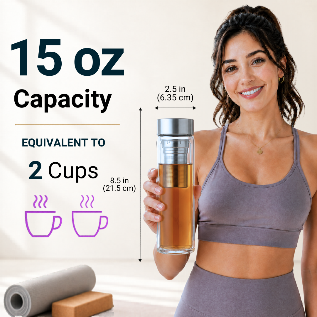 Farasi Glass Tea Infuser Bottle Tumbler 15oz with Infuser and Sleeve
