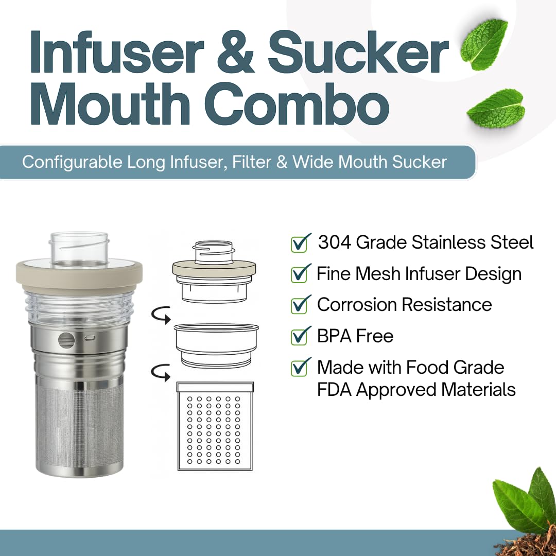 Farasi All-Purpose Insulated Water Bottle with Stainless Steel Tea Infuser, Coffee, Fruit Infusion, Loose Leaf Tea Infuser Bottle - Wide Mouth, Leakproof Built In Handle White Floral 24 oz