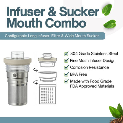 Farasi All-Purpose Insulated Water Bottle with Stainless Steel Tea Infuser, Coffee, Fruit Infusion, Loose Leaf Tea Infuser Bottle - Wide Mouth, Leakproof Built In Handle White Floral 24 oz