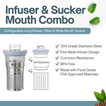 Farasi All-Purpose Insulated Water Bottle with Stainless Steel Tea Infuser, Coffee, Fruit Infusion, Loose Leaf Tea Infuser Bottle - Wide Mouth, Leakproof Built In Handle White Floral 24 oz