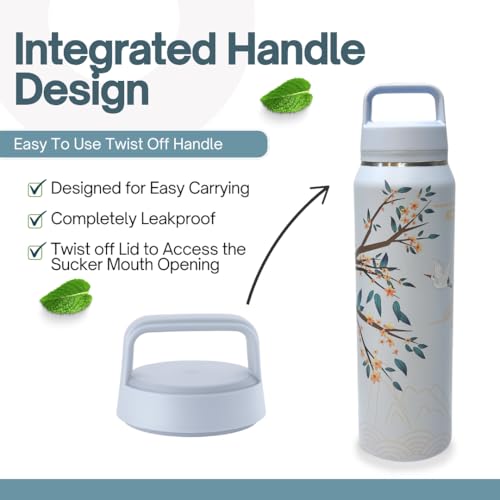 Farasi All-Purpose Insulated Water Bottle with Stainless Steel Tea Infuser, Coffee, Fruit Infusion, Loose Leaf Tea Infuser Bottle - Wide Mouth, Leakproof Built In Handle White Floral 24 oz